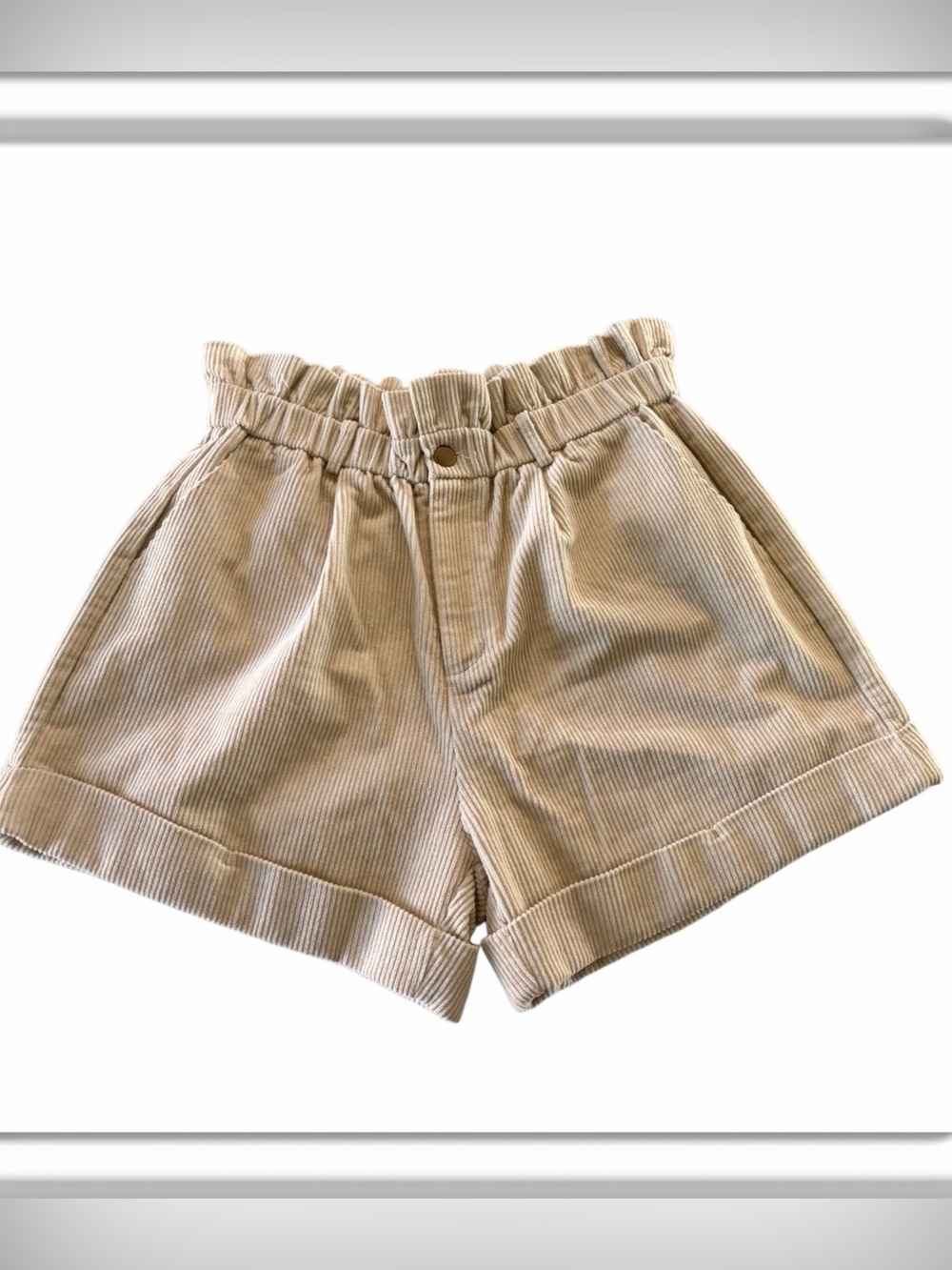 NWT Mod Ref Talon Shorts High Waist Paperbag Waist Corduroy Size XL Khaki Tan